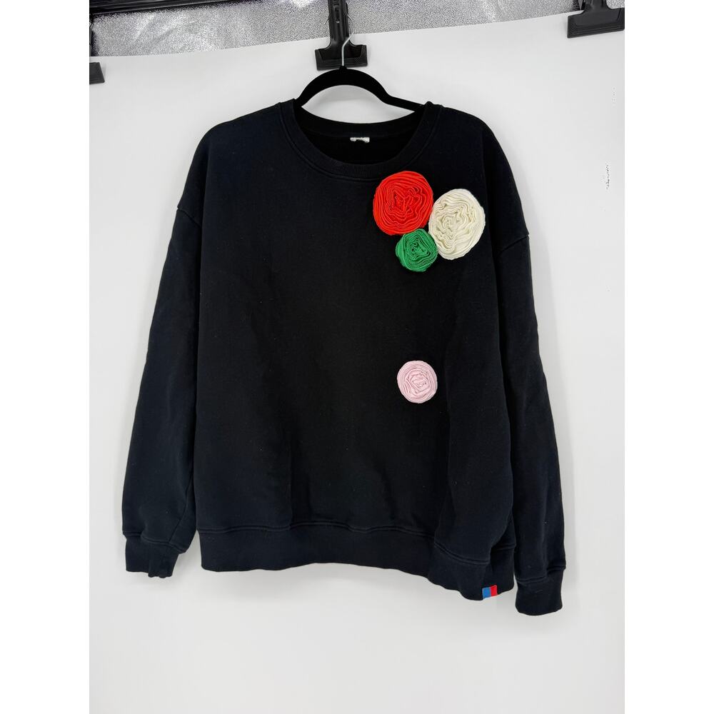 Kule Pauline Flower Sweatshirt Crew Neck Rosette Black Red Green Pink Large XL - Picture 5 of 9
